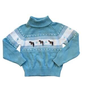 Gymboree Park City Luxe Line Pony HORSE Sweater Light Blue Turtleneck Sz 6